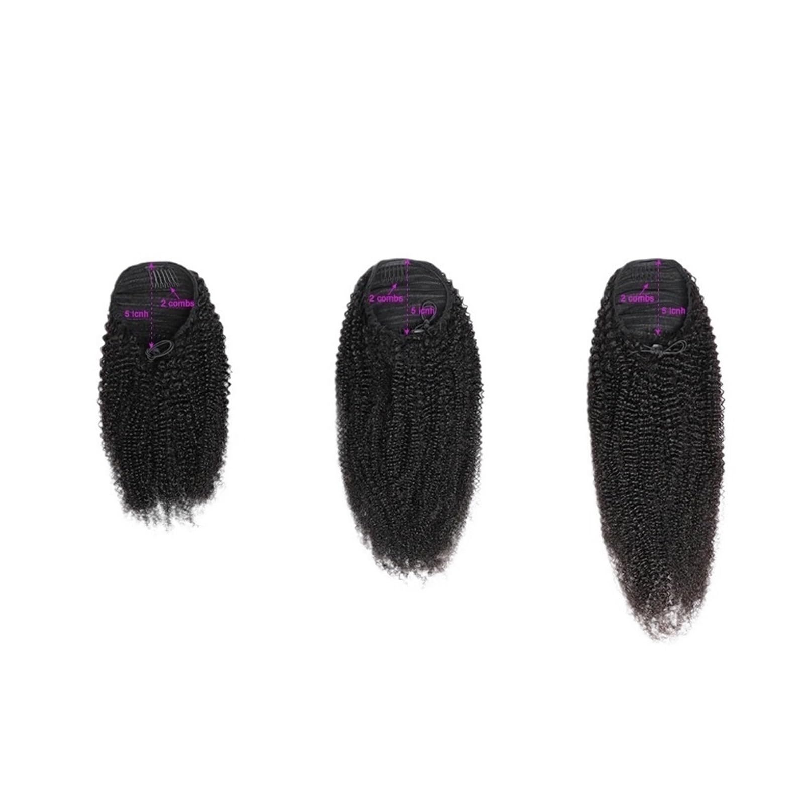 Treska Afro Kinky Curly ze sznurkiem do przedłużania włosów, koński ogon, prawdziwe włosy Remy, długie przedłużenie clip in, naturalne (71 cm)