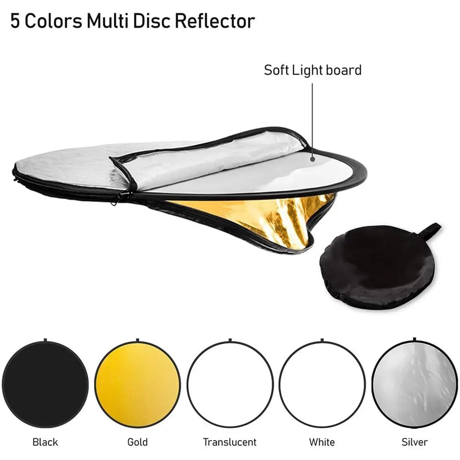 Fotografía del Reflector, Reflector de Fotografía 5 en 1 Plegable Redondo Multicolor 30-110cm(110cm)