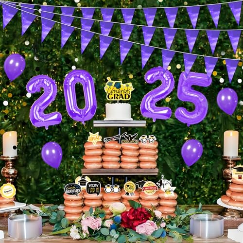 Image of 65FT Purple Glitter Triangle Pennant Banner Flag Metallic Bunting Fabric Garland for Christmas Graduation Wedding Engagement Anniversary Bachelorette Bridal Shower lavenderValentine's Party Supplies