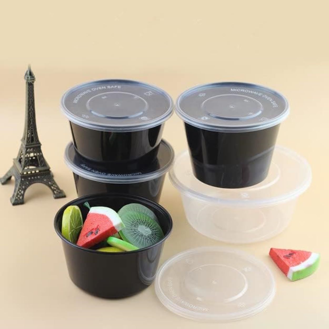 HOT BARGAINS 50 X 500ml Heavy Duty Round Takeaway Food Containers with Lids Black Colour Round Shape Container Non CFC, BPA Free, Microwave & Freezer Safe