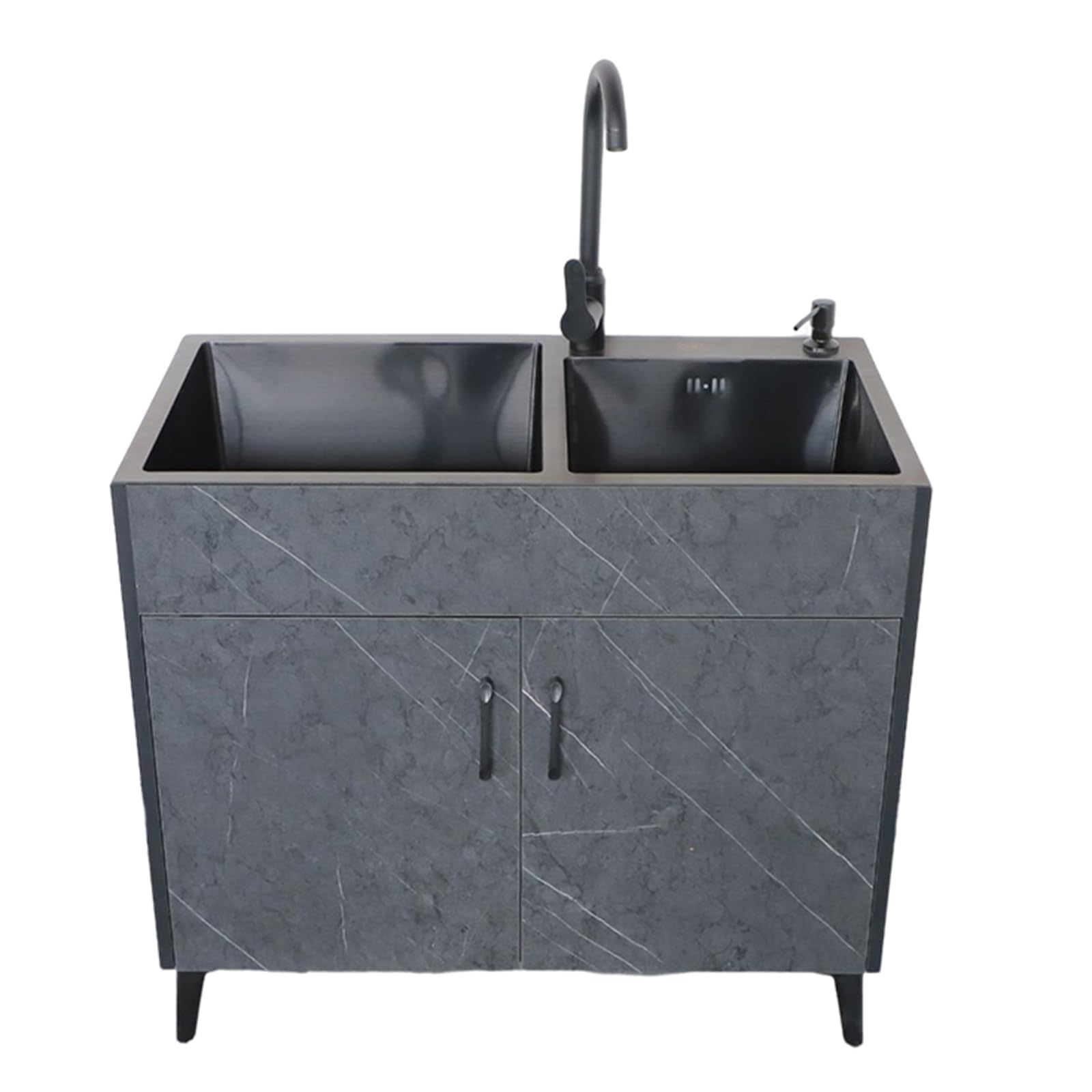 Waschbeckenunterschrank Modern Badmöbel Set Aufbewahrungsschrank + Waschbecken, Badezimmerschrank mit Edelstahl Spülbecken(780X430mm/30.7X16.9in,Black)
