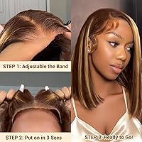 Vista 4 de Pelucas de cabello humano rubio de 18 pulgadas, sin pegamento, cierre HD de 9 x 6, encaje degradado, precortadas 4/27, sin pegamento, peluca marrón