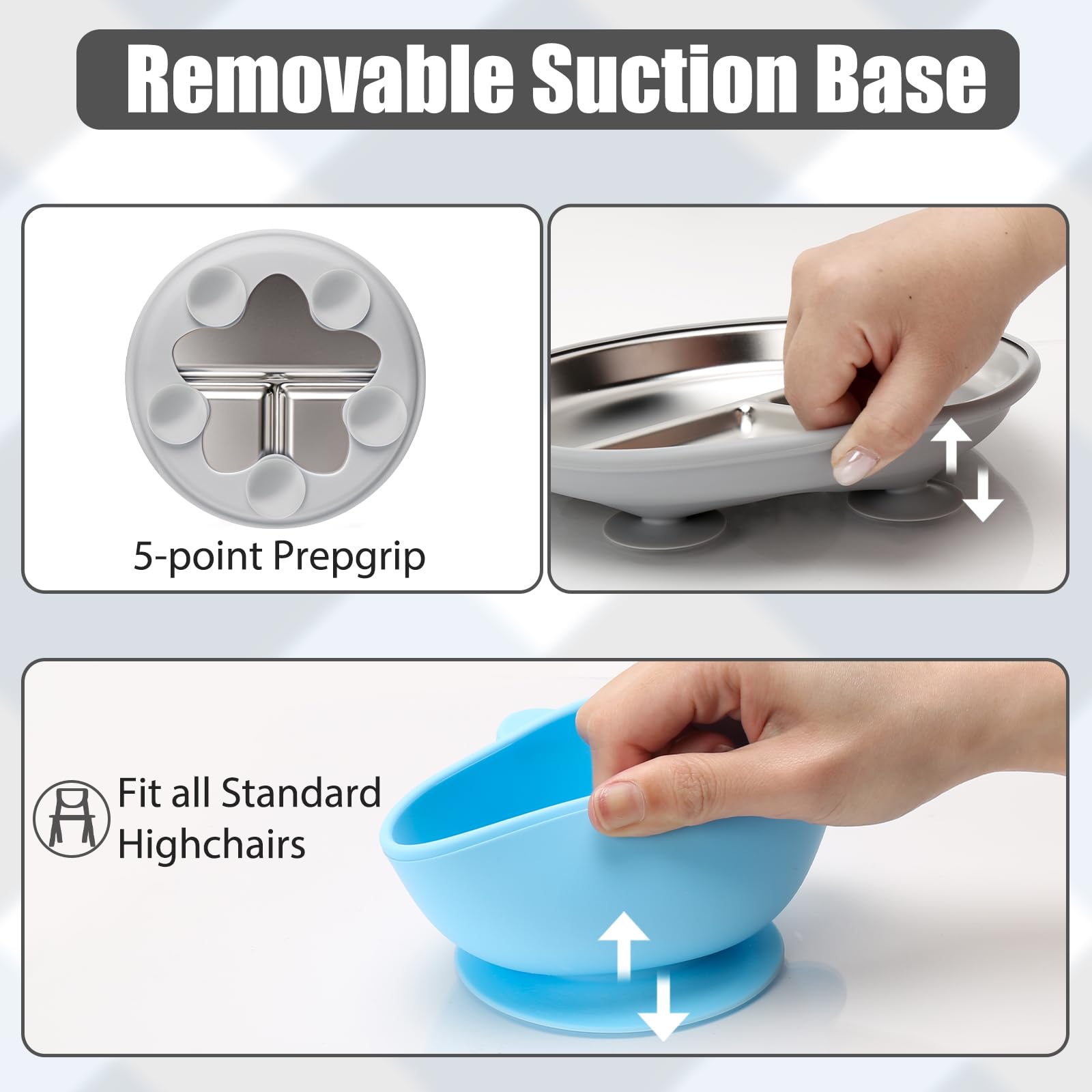 CLDY Set di piatti e ciotole per bambini in acciaio inox, con base in silicone al 100% a ventosa, set da tavola per lo svezzamento dei bambini, infrangibili, senza BPA, regalo per bambini e neonati