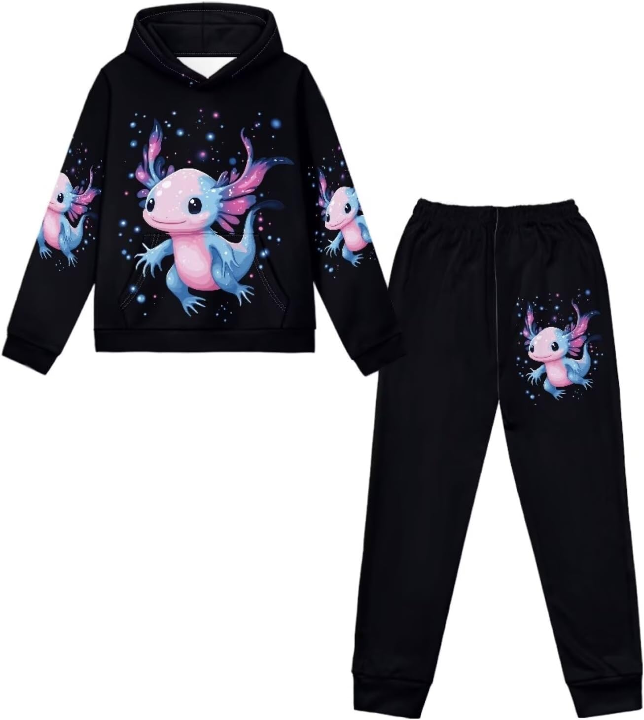 Girls Casual Pants Set Hooded Sweatshirt and Jogging Sweatpants Cute Graphic Track Suit 5-12 Years Old