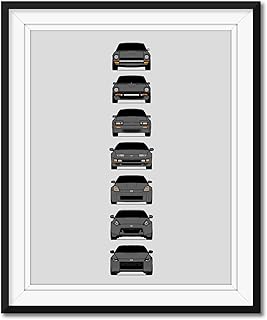 Nissan Z Car Generations Inspired Car Poster - Handmade Print of Datsun Fairlady Z (240Z 280ZX 300ZX 350Z 370Z Z) - Grey, 8x10" Satin Print (Unframed)-Perfect Gift Car Enthusiast