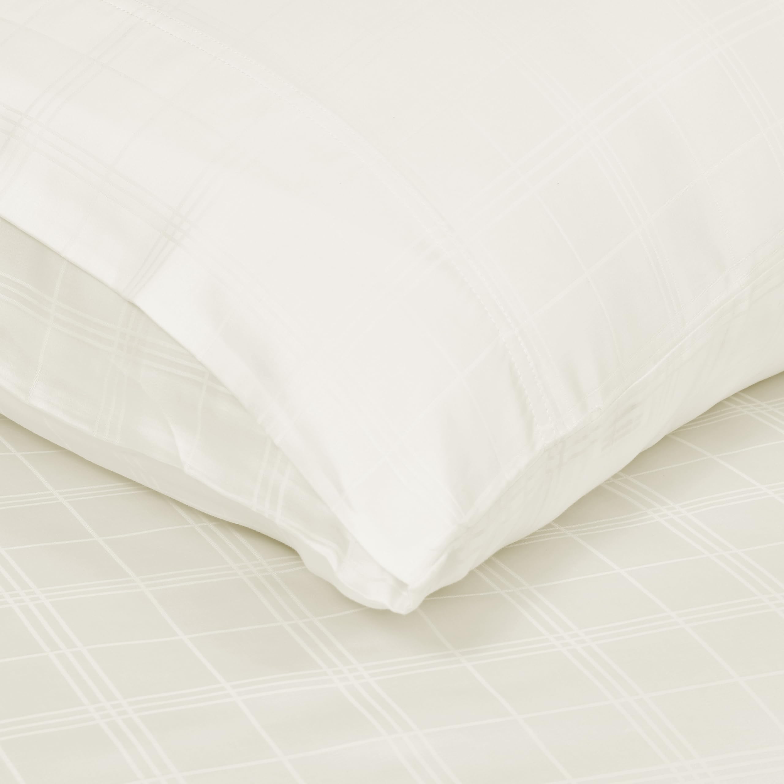LINENWALAS 100% Organic Bamboo Pillowcase Set of 2, Soft Bamboo Silk Pillowcases Self Check Design for Hair and Skin, King Size Cooling Pillow Cases (20x36 Inches, Ivory) โ image 1