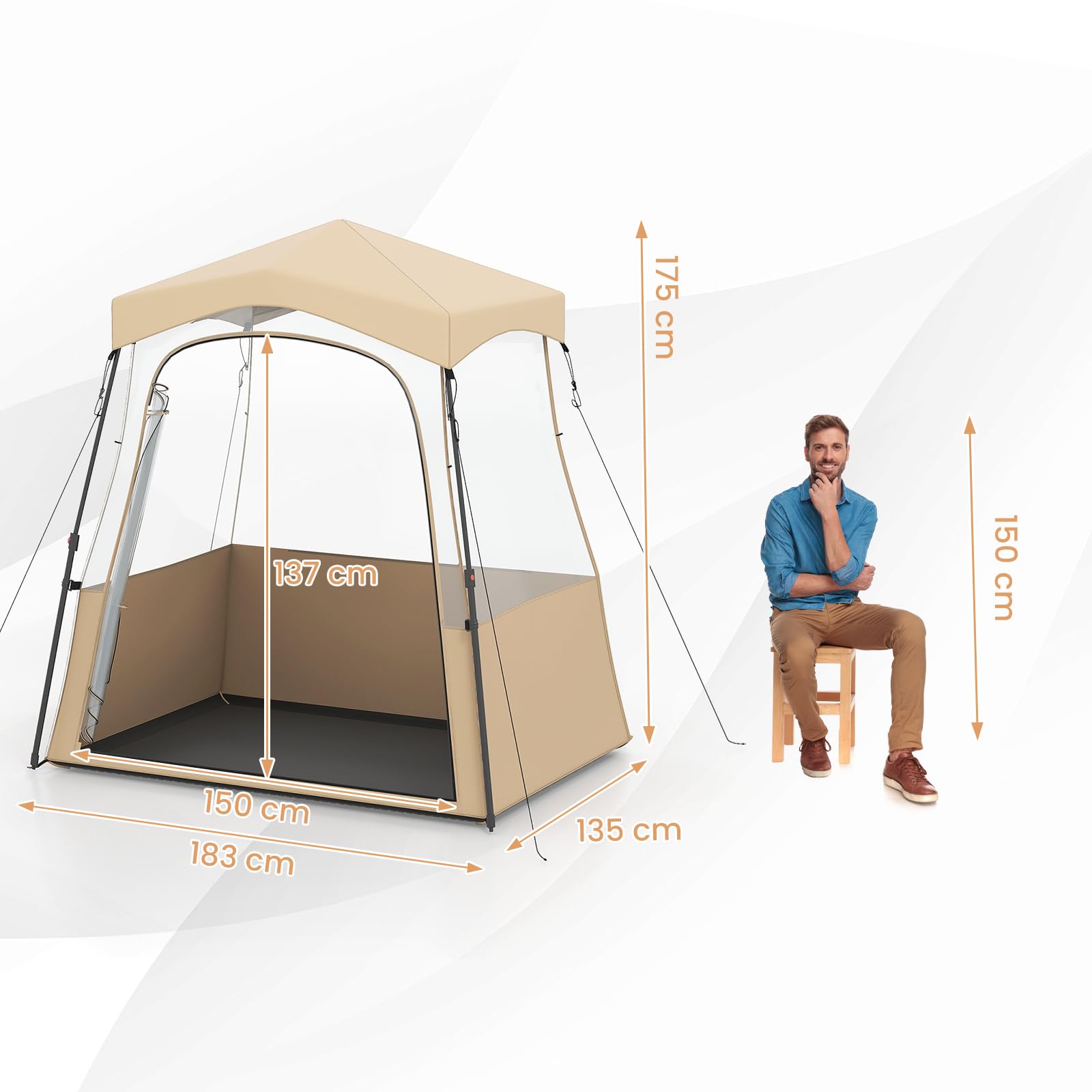 GYMAX Sportzelt, transparentes Outdoor Zelt für 2-4 Personen mit Überdachung, Abspannseilen & Heringen, tragbares Pop-Up-Zelt für Fußball, Softball-Spiele