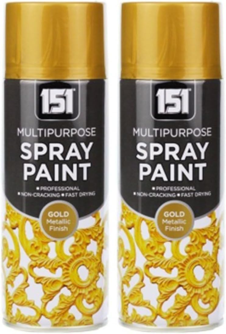 FAMBIZ Gold Metallic Spray Paint, Quick Drying Formula, Easy to Apply, Long-Lasting Finish, DIY enthusiasts, Perfect for Wood, Metal, Plastic, Indoor And Outdoor Use, 400ml, (2 Pcs)