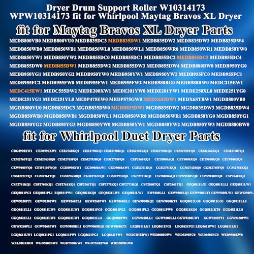 Upgraded WPW10314173 W10314173 W10314171 Dryer Roller fit for Maytag Bravo Centennial MCT Whirlpool Duet Cabrio Kenmore Elite HE3 Dryers Parts W10314171 8536973 8536974 AP6019303 PS11752609 LUXRILIX