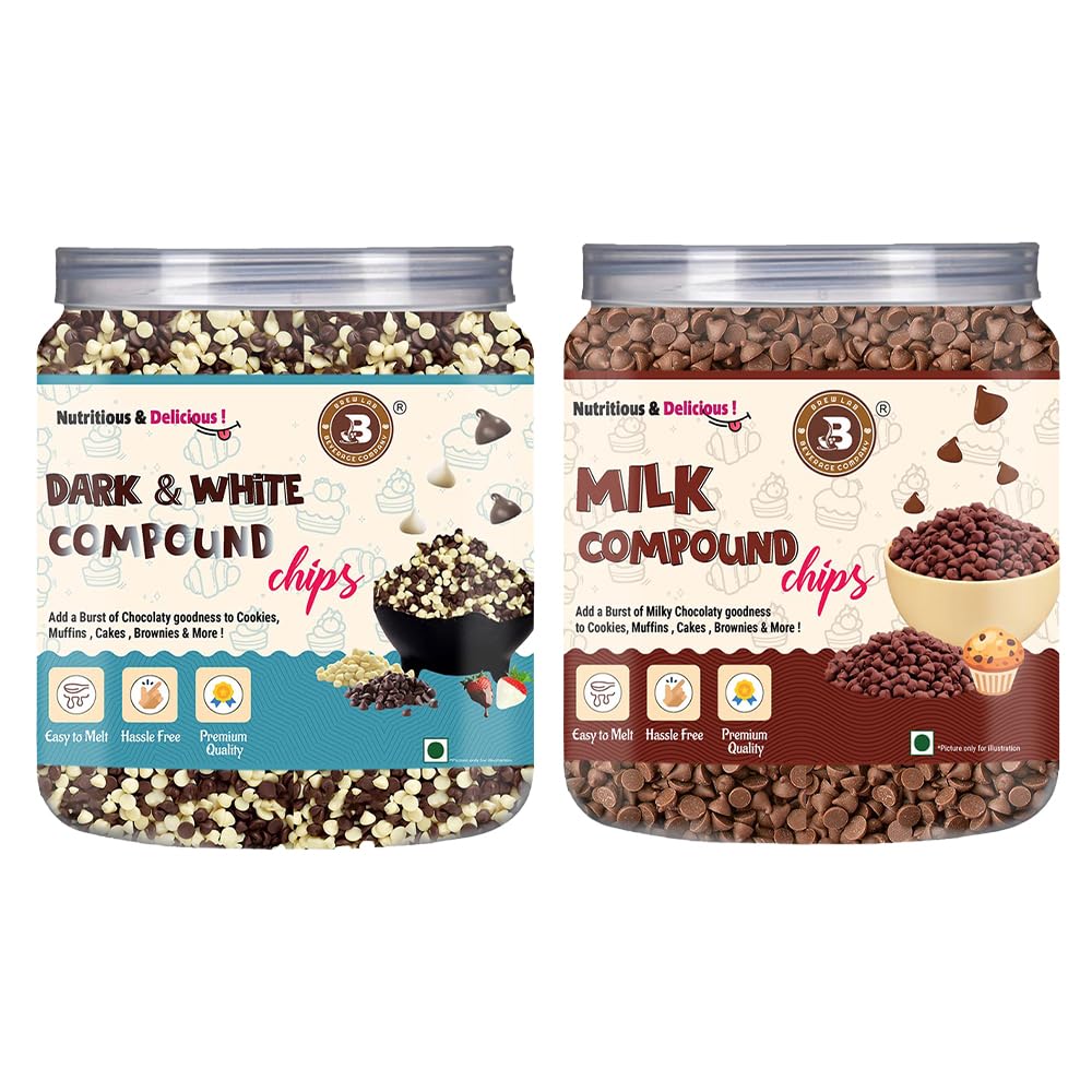 Brew Lab Dark & White Chocolate Chips & Milk Chocolate Chips | for Cake toppings Cooking & Baking Chips for Cakes, Cookies, Brownies, Muffins, Pancakes | Decoration & Baking | 250 gm x 2-image-2