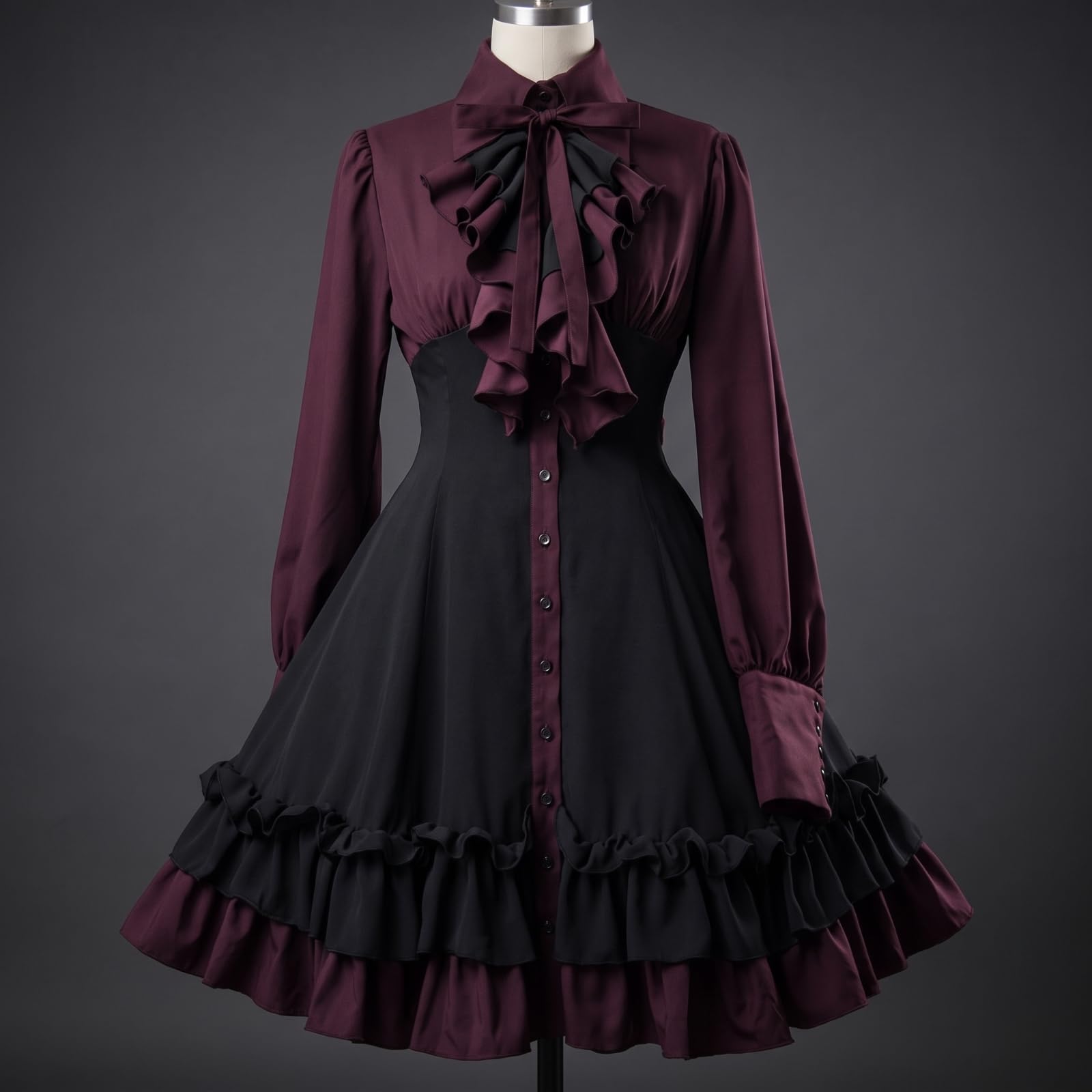 Abito a Maniche Lunghe Collo Abbottonato, Gotico, Abito con, per Cosplay, Cosplayer