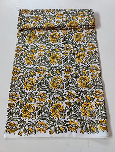 Image of Floral Printed Cotton Fabric Cloth Hand Block Print Fabric Women Material Running Jaipuri Hand Block Printed Women Dress Material Kurtis Natural 44 inch Inches Width 2.5 Meter (Pattern 29)