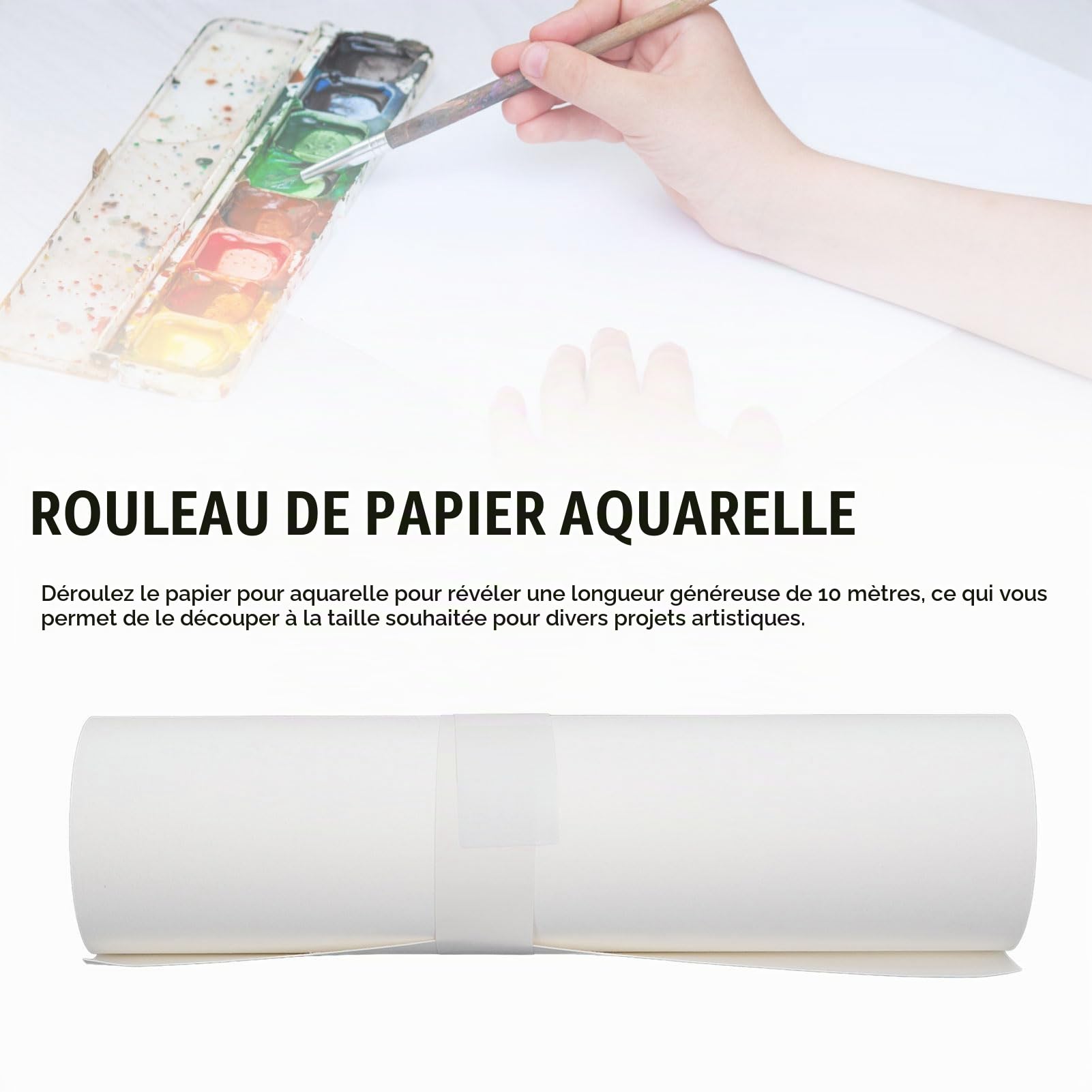 Rouleau de Papier Aquarelle, Rouleau de 10 M de Long, Papier Aquarelle en Coton Vierge, Papier D'artiste, pour Activités Artisanales, Peinture, Facile à Nettoyer (39cm*10m)