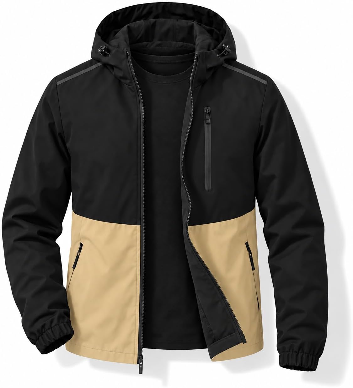 Men’s Lightweight Hooded Windbreaker Jacket Full Zip Casual Color Block Outdoor Coat