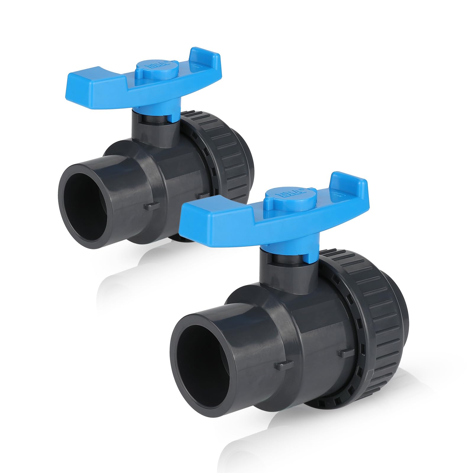 (Pack of 2) EFIELD 1/2" x 1/2" SCH 80 PVC Single Union Full Port Ball Valve, Socket Connection, Gray With Blue Handle(1/2-inch),(PVC052-2)