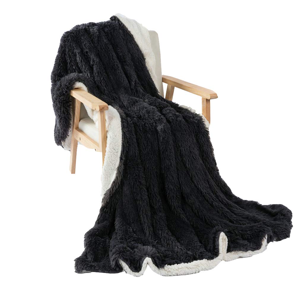 Manta de Pelo Sintética Suave con Forro Polar para Sofá, Cama, Silla, Coche Larga Peluda Manta de Doble Capa para Decoración de Sofá y Cama Gris Espacial 160x200 cm