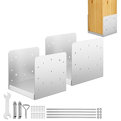 FMhotu Base de poste de 8 x 8 pulgadas, 2 soportes de anclaje ajustables de acero inoxidable (interno de 7.8 x 7.5 pulgadas), base de poste