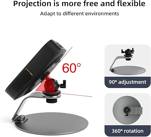 Miniatura 4 de Soporte de proyector móvil con cabezal de bola de 1.496 in inclinable ajustable, soporte de proyector de escritorio portátil para proyectores de