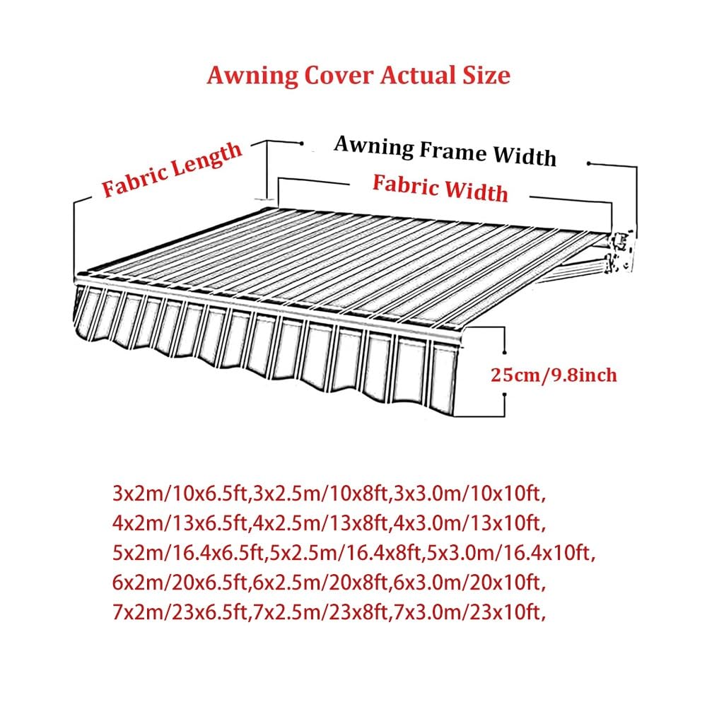 Tenda da sole retrattile in tessuto di ricambio impermeabile per pergola e vetrina, soluzione ombreggiante per esterni, 7 x 2 m, colore rosso