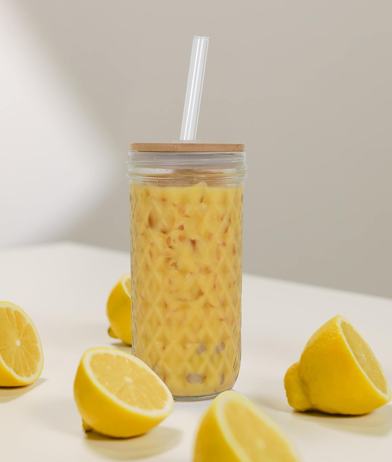 Mason Jar with Lid and Straw, 20oz Wide Mouth Mason Jar Drinking Glasses Tumbler with Silicone Sleeve Bamboo Lid Glass Straw, 2 Packs Reusable Cups Travel Bottle for Iced Coffee Large Pearl Juice - Image 5