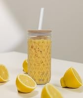 Vista 5 de Tarro con tapa y pajilla, vaso de boca ancha de 20 onzas con funda de silicona y tapa de bambú con pajilla de vidrio, paquete de 2 tazas de viaje