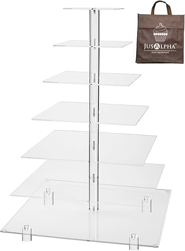 Miniatura 1 de Soporte grande de 7 niveles para cupcakes de vidrio acrílico para fiesta de bodas y torre de postre con patas de barra (7SF)