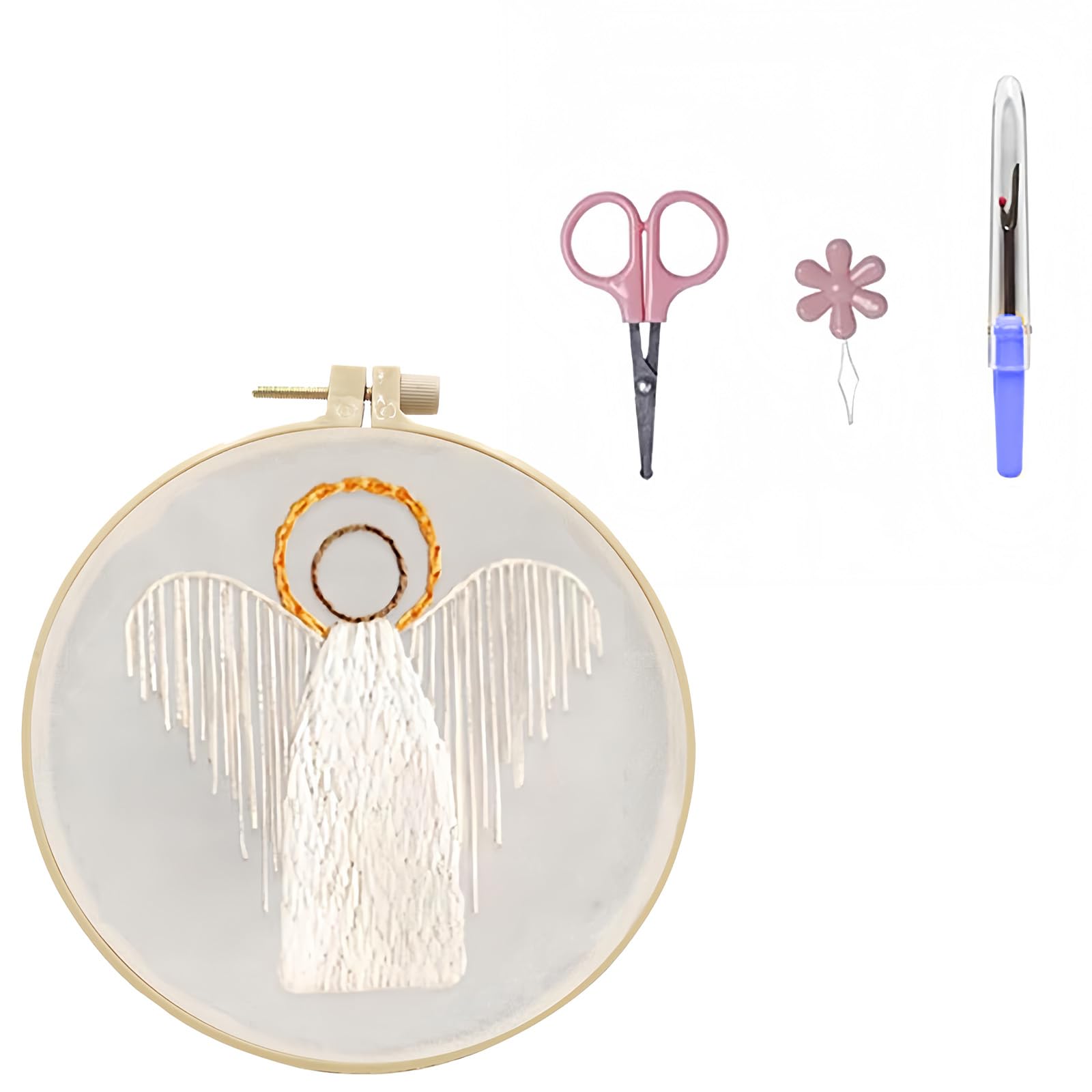 Msioytog Religious Embroidery Set with Stitching Hoop Instruction Sewing Thread and Needle Beginner Embroidery Craft Supplies Adjustable Hoop Set