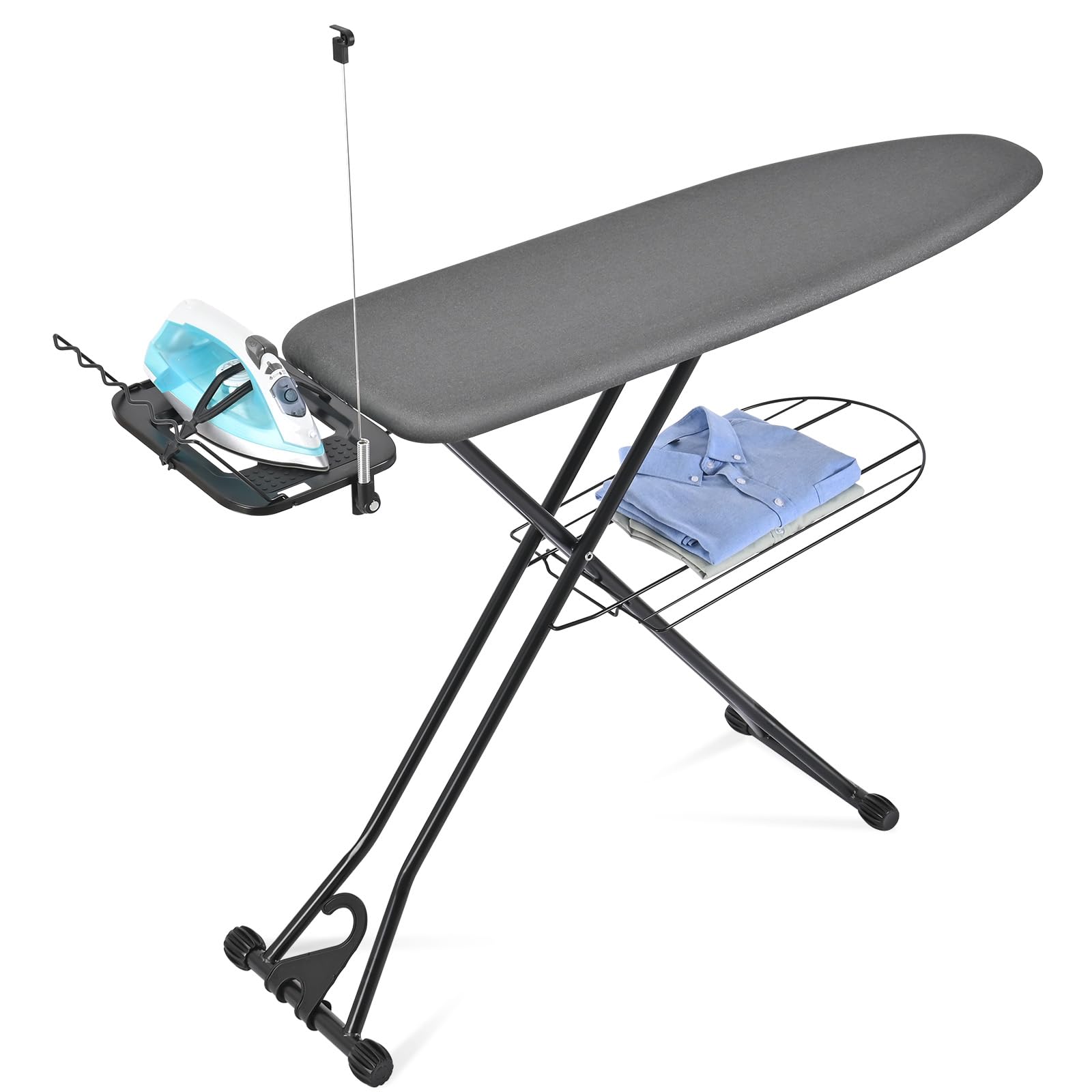 APEXCHASER Ironing Board, Iron Board with Iron Rest, 7 Adjustable Height, Germent Rack, Extra Thick Cover, Silicone Irons Harness, Heavy Duty 13x43 Black