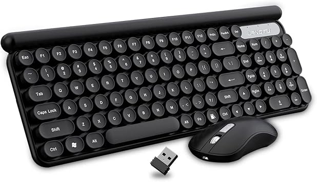 Rechargeable Keyboard and Mouse Combo, 2.4Ghz Wireless Compact Retro Mute Computer Keyboard and Mice Set for Laptop Desktop PC Black