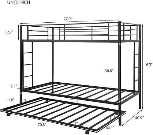 Miniatura 2 de Flieks Litera de metal con nido, litera individual sobre individual con 2 escaleras y barandilla de seguridad, litera con marco de acero resistente