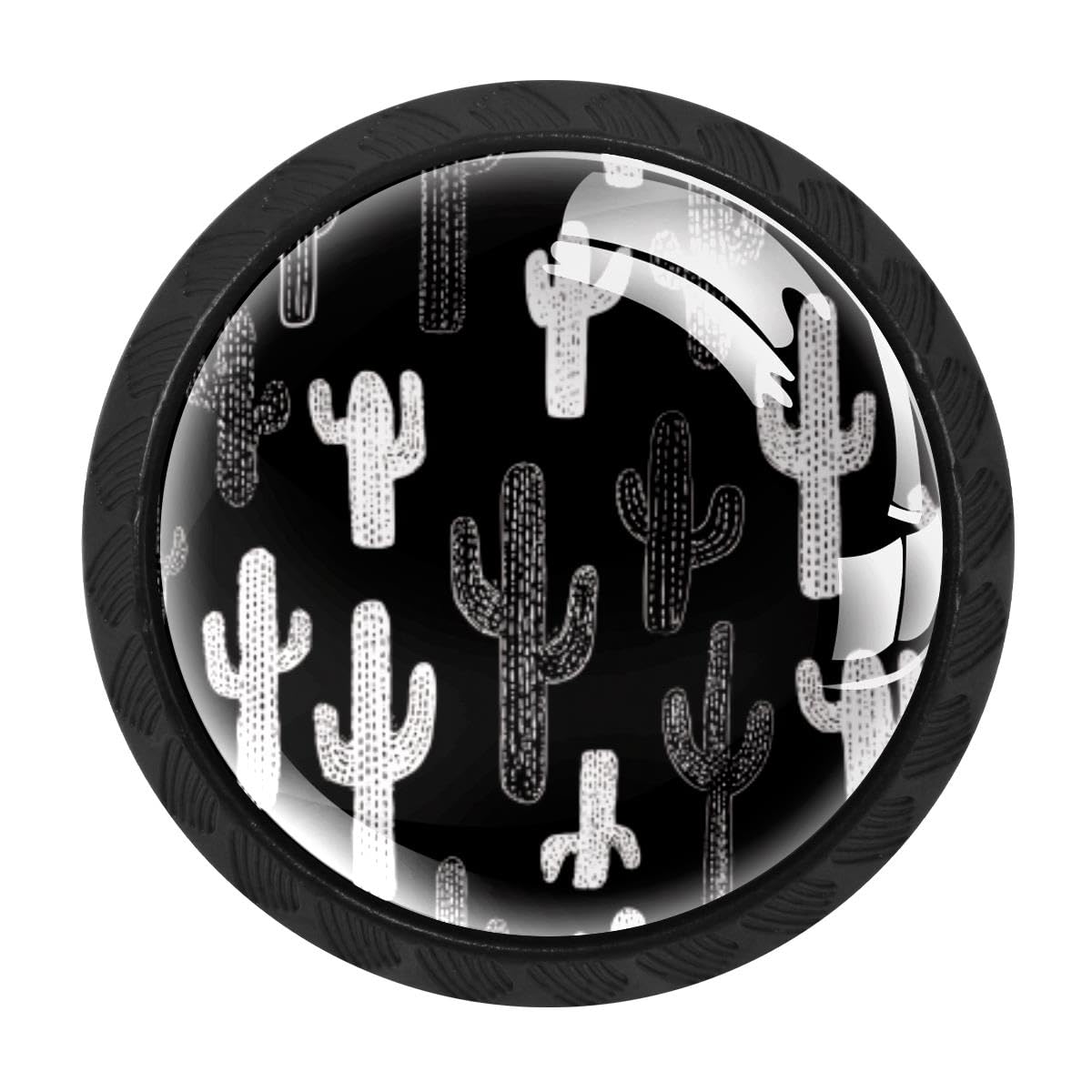 HEOEH 4 PCS Cabinet Knobs, Black White Cactus Drawer Knobs Dresser Handles