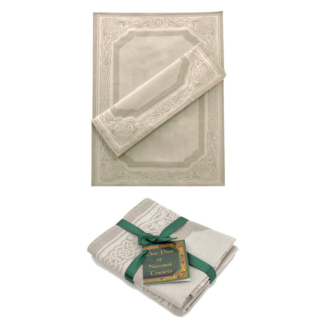 Carrolls Irish GiftsNatural Linen Glass Cloths With Keltic Detail (2 Pack)