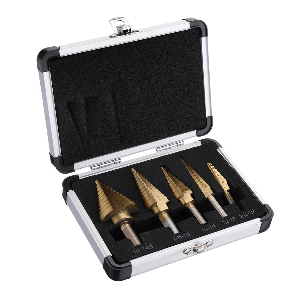 Juego de 5 brocas de 1/8-1-3/8 pulgadas, chapado en titanio para metal, madera, acero, 1#