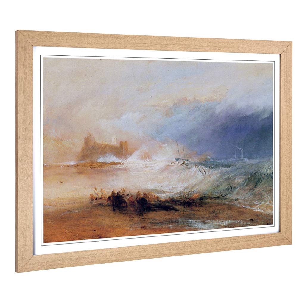 Big Box Art Framed Print of Joseph Mallord William Turner Northumberland with a Steamboat Design | Wall Art Picture| Home Decor for Living Room, Bedroom, Office, Oak, A2 / 24.5x18 Inch / 62x45cm