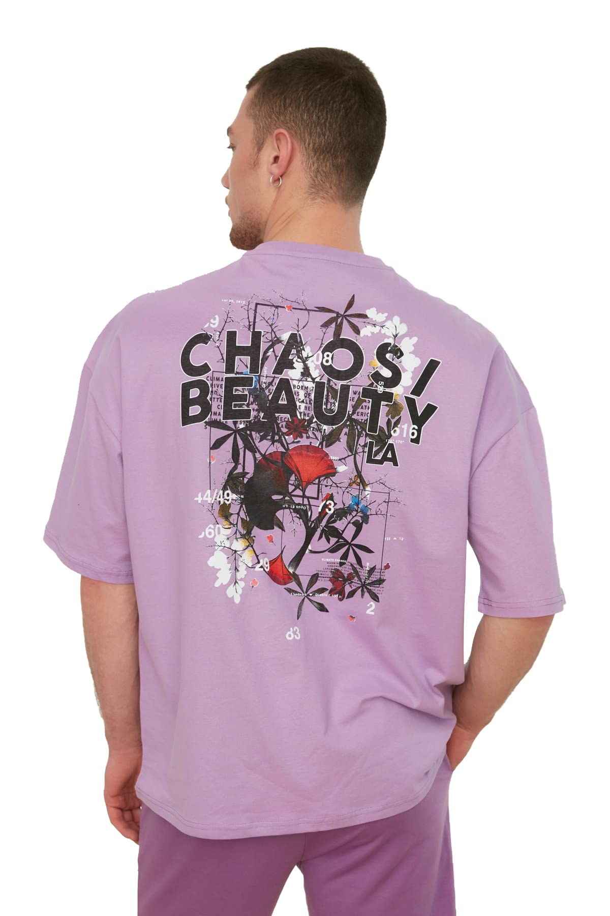 Trendyol Man Young Oversize Basic Crew Neck Woven T-Shirt Lilac
