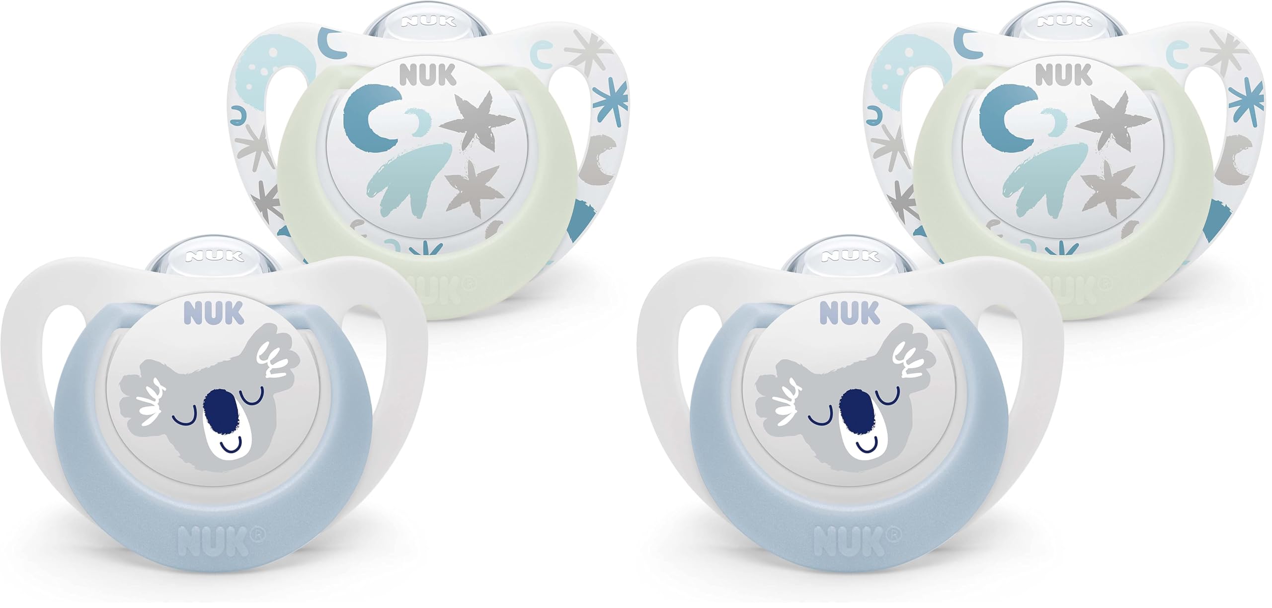NUK Star Night & Day Baby Schnuller | 0-6 Monate | im Dunkeln leuchtend | BPA-freies Silikon | Koala blau | 2 Stück (Packung mit 2)