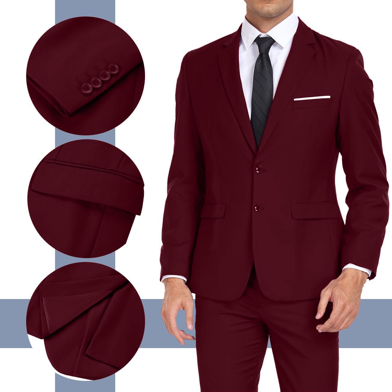 Mens Suit 2 Pieces Suits for Men Slim Fit Blazer Wedding Prom Tuxedo Suit Jacket Pants Set - Image 4