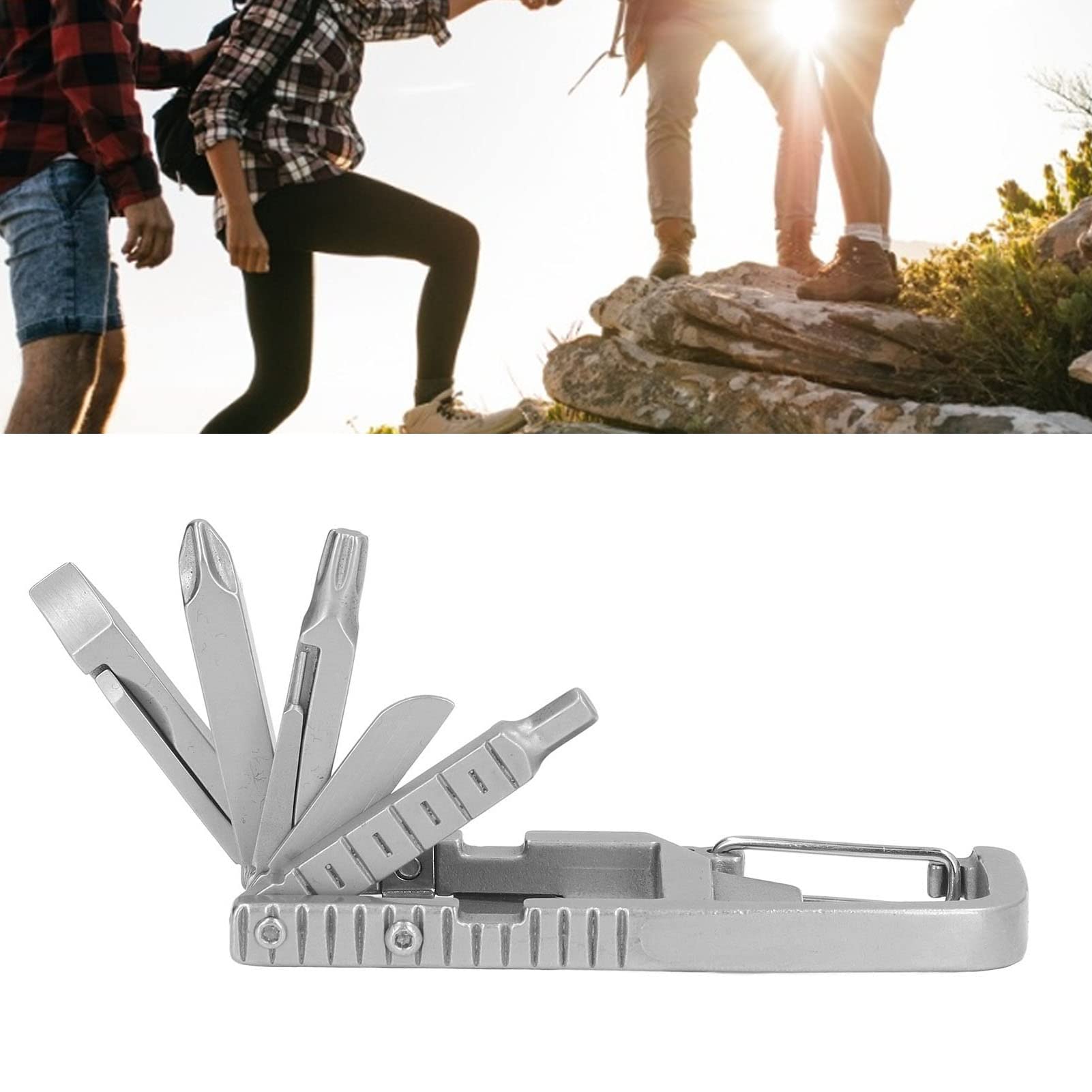 12 in 1 Keychain Multitool, Stainless Steel Folding Multi Tool Outdoor Screwdriver Bit Portable Pocket Tool Keychain Pocket Tool with Screwdriver Bit Folding Screwdriver Bit Keychain for Outdoor Use