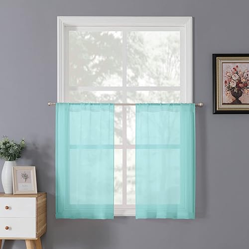 Miniatura 153 de Tollpiz Cortinas traslúcidas de lino con textura para sala de estar, cortinas traslúcidas filtrantes de luz con bolsillo para barra, cortinas