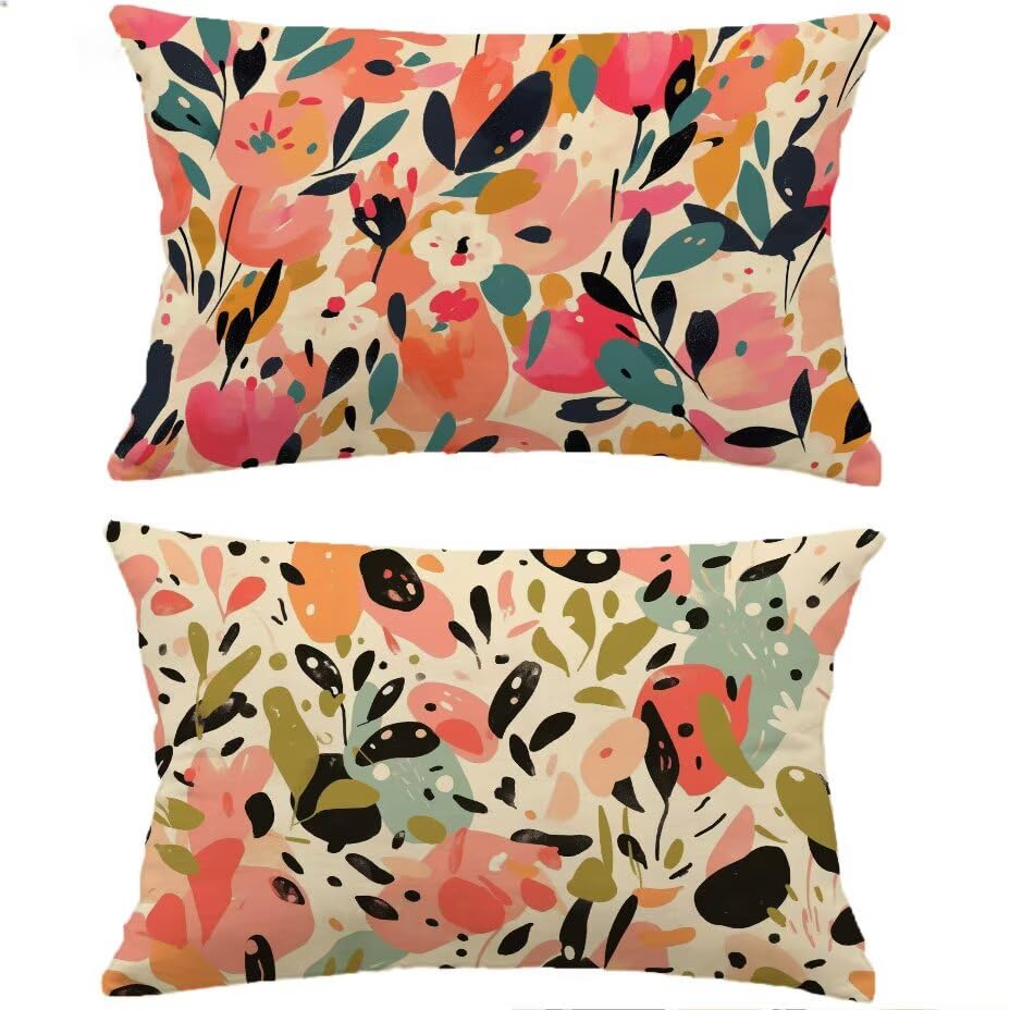 Fleur décoratif rectangulaire housse de coussin extérieur aspect lin