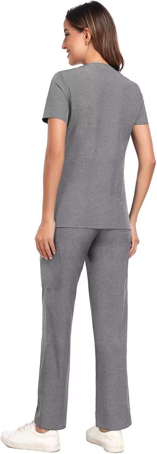 Scrubs for Women Sets, Stretch V-Neck Scrub Top & Cargo Pants with Multi Pockets, Anti-Wrinkle - Image 3