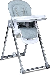 INFANS Folding High Chair for Babies &Toddlers, Space Saving with Multiple Adjustable Backrest, Footrest & Seat Height, Front Wheels, Removable Trays, Detachable Cushion, Storage Basket, Grey - coolthings.us