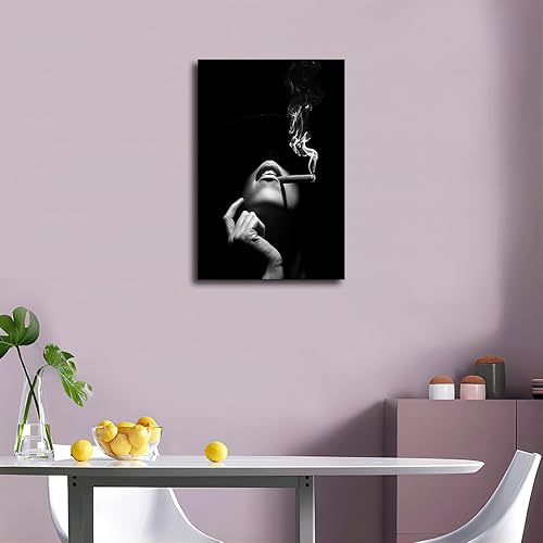Miniatura 3 de Póster artístico en blanco y negro de mujer fumando un cigarro, lienzo impreso para pared, arte moderno para el aula, cocina, hombre y mujer, regalo