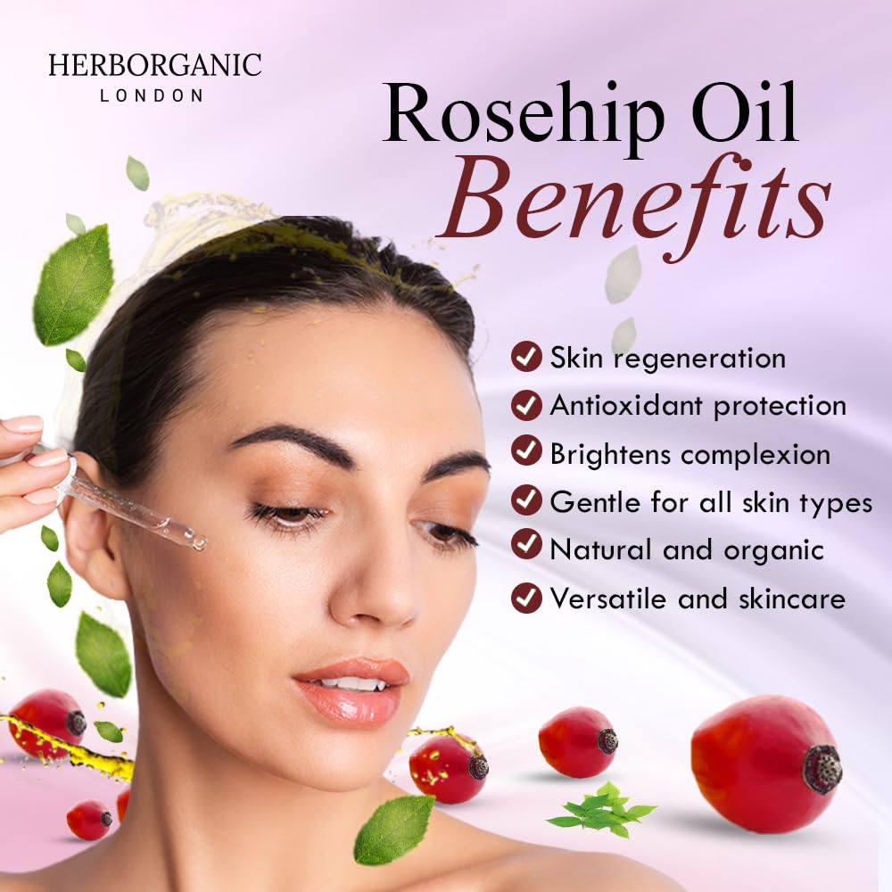 HERBORGANIC Rosehip Oil, Cold Pressed, Natural & Unrefined Bio Oil Scar Treatment - Image 4