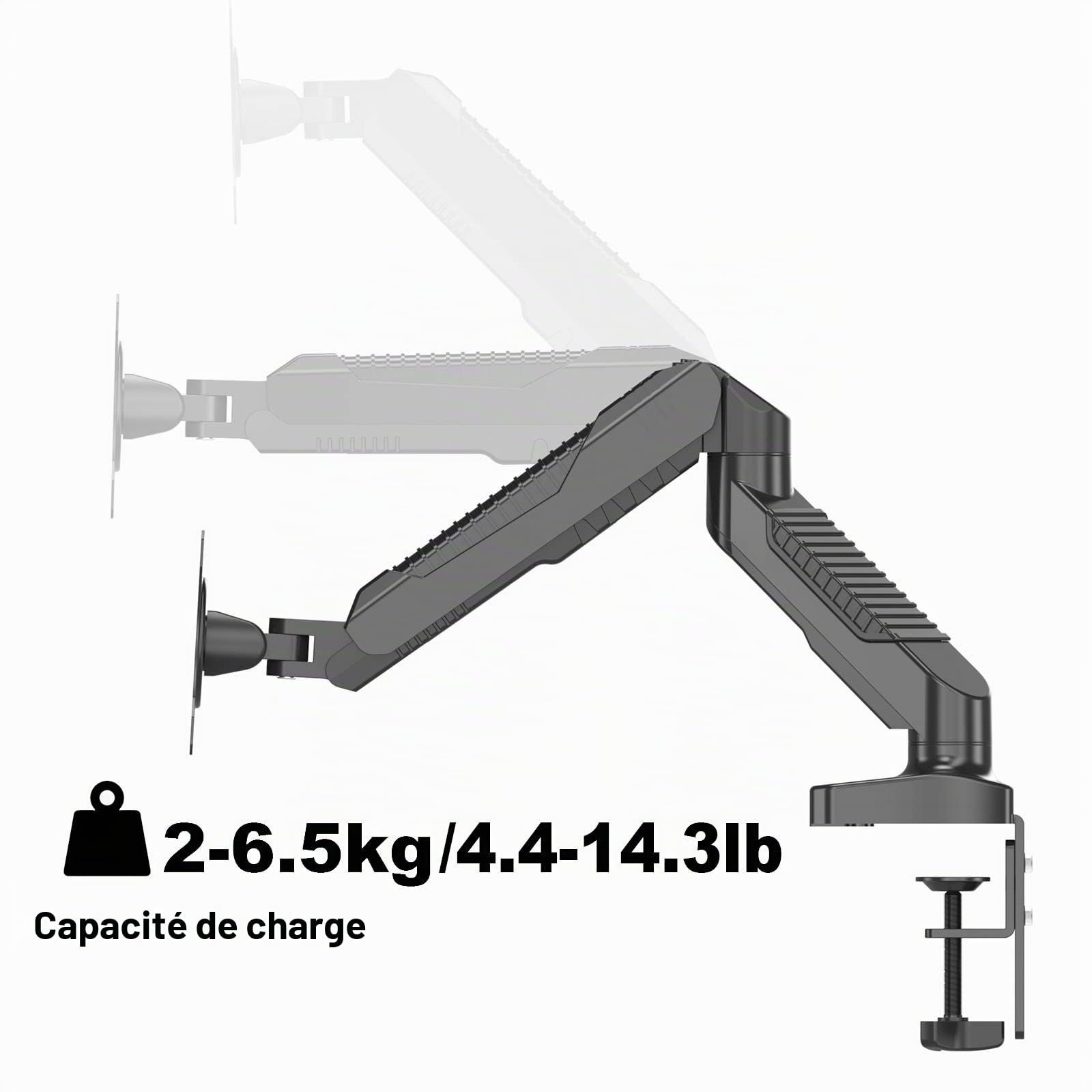 HFTEK - Support de Bureau pour écran pc LCD LED de 15"-34" - VESA de 75 x 75/100 x 100, C Clamp Équipé, Ressort à Gaz, Ergonomique Hauteur Réglable, Charge Max 9kg (HF12GMCB)