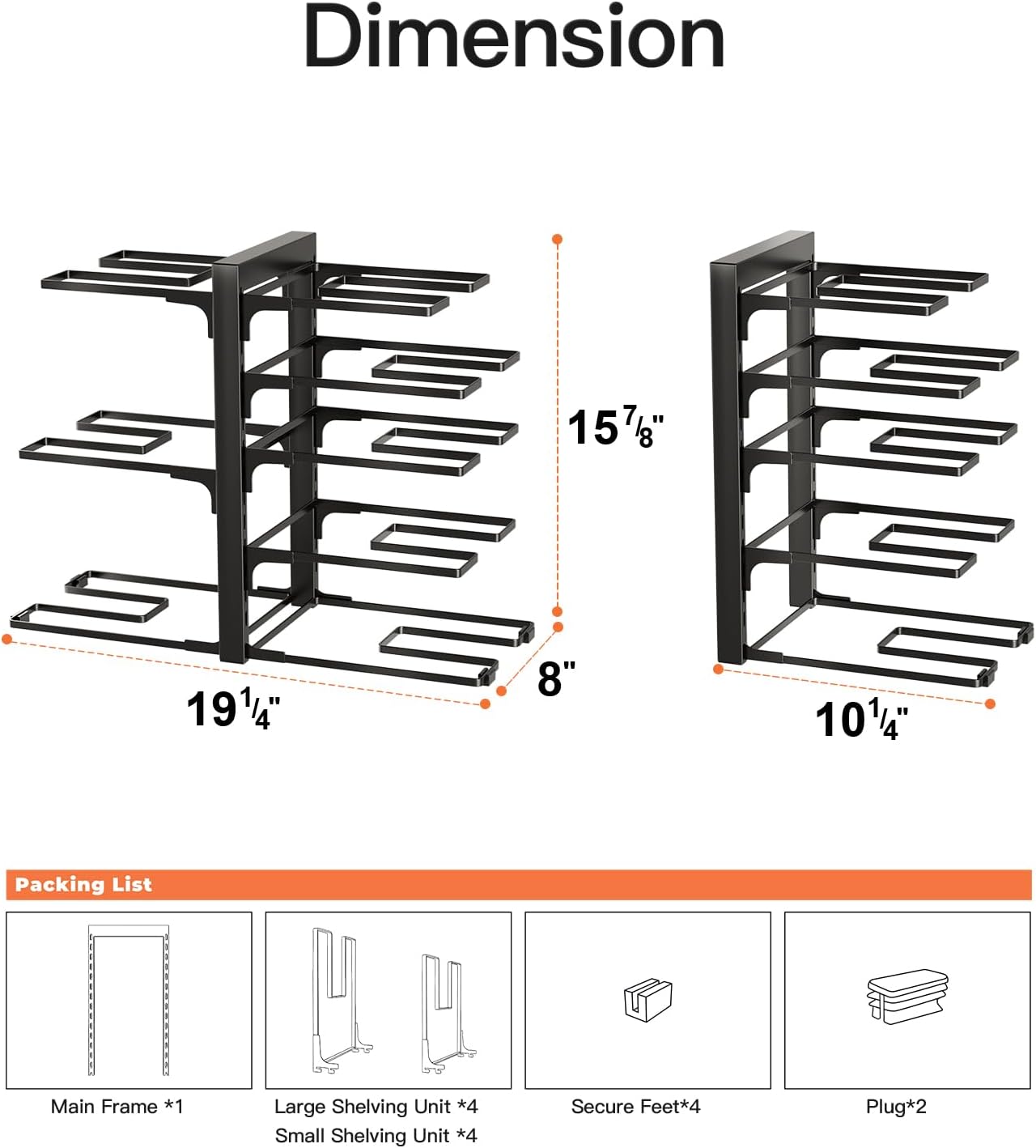 ORDORA Pots and Pans Organizer: Rack for Cabinet, 8-Tier Heavy Duty 120LBS Pots Pans Organizer Rack under Cabinet Adjustable for Dutch Ovens, Cast-iron Pans, Heavy Skillets Griddles, Shallow Pots