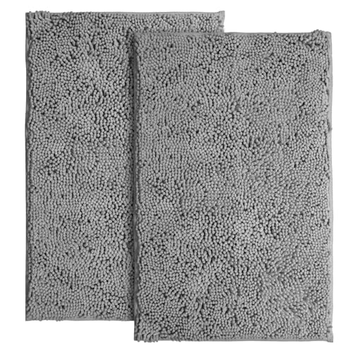 Image of LuxUrux Bathroom Rugs Sets 2 Piece - Plush Bath Mat Set Quick-Dry Soft Chenille Bathroom Mat with Rubber Backing, Absorbant Bathroom Rug Set, Washable