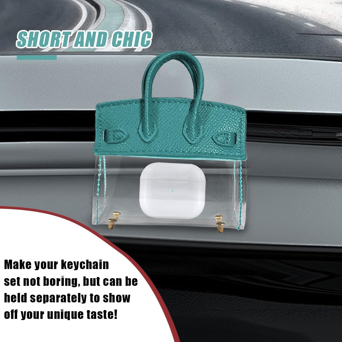 Mini Creative Handbag Car Key Case, Exquisite Transparent Key Chain Holder Bag, Cute Key Fob Keychain Case Small Handbag for Woman Girl (Blue)