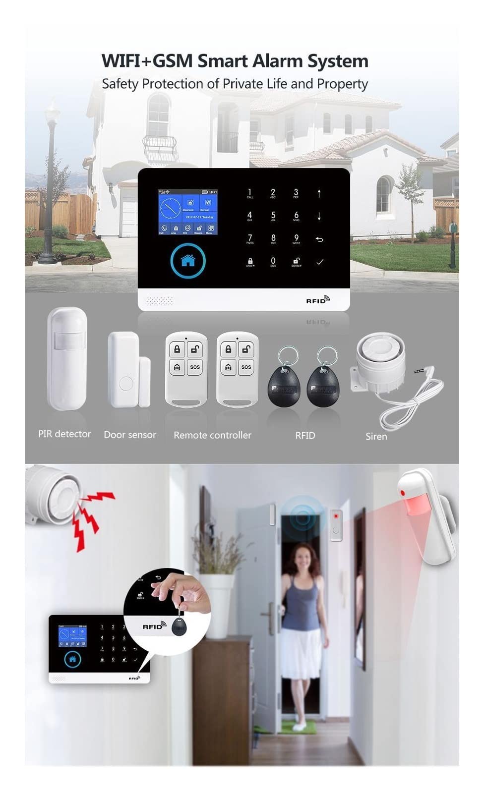 Kit Alarma Casa, PG-103 4G 3G GSM Sistema de alarma Tuya Smart Life Aplicación Control for la alarma de seguridad del hogar con Pir Sensor Puerta Sensor Smart Home Kit(Set A)