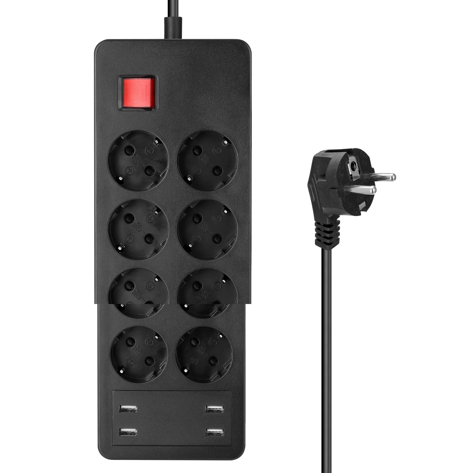 JIANGMEI Powers Board, 8AC 4USB EU Outlets Power Strips EU Hole Line Platooninsert USB Cell Phone rs for Home Office Plug with Main Switch